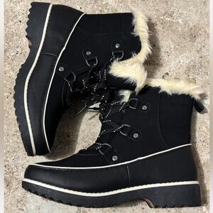 Women's Black Winter Boots with Faux Fur Trim